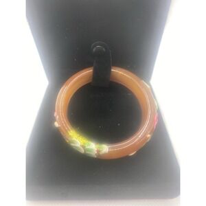 Agate Natural Hand Painted Peacock Bangle Bracelet-Small